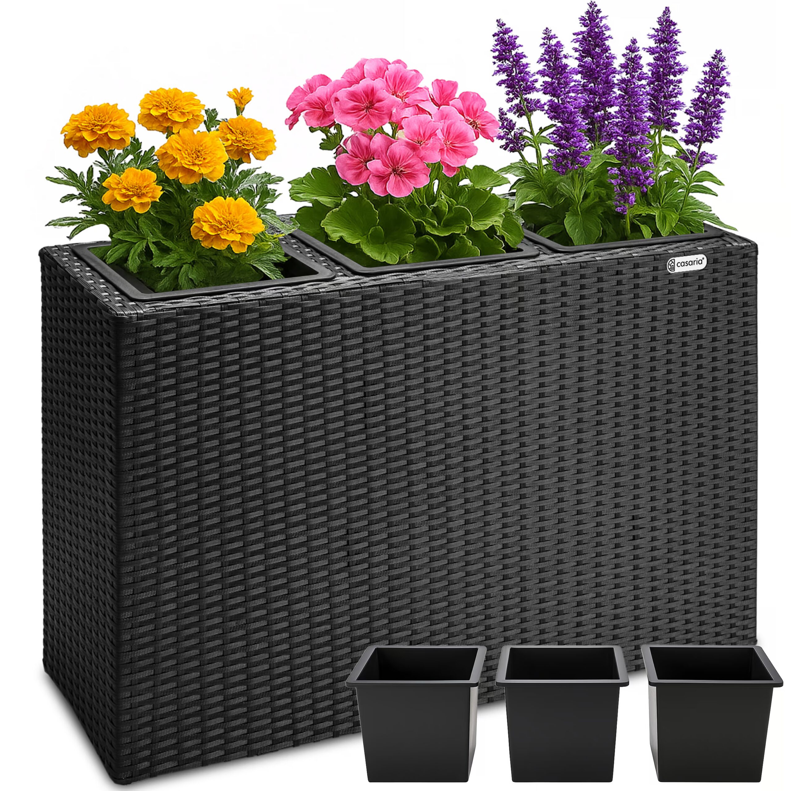 Polyrattan Blumentopf Schwarz 83x30,5x60cm