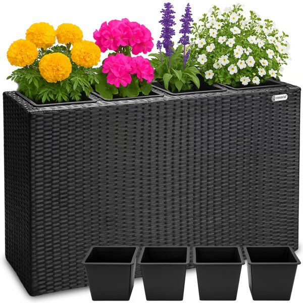 Polyrattan Blumentopf Schwarz 95x27x60cm