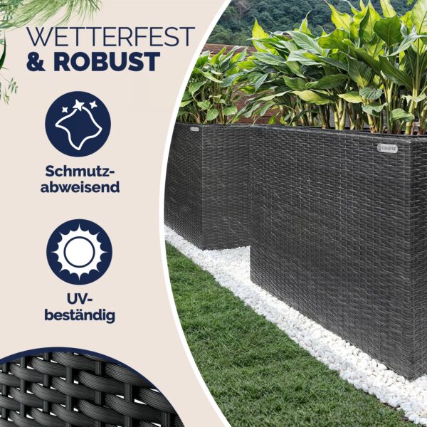 Polyrattan Blumentopf Schwarz 95x27x60cm – Bild 2