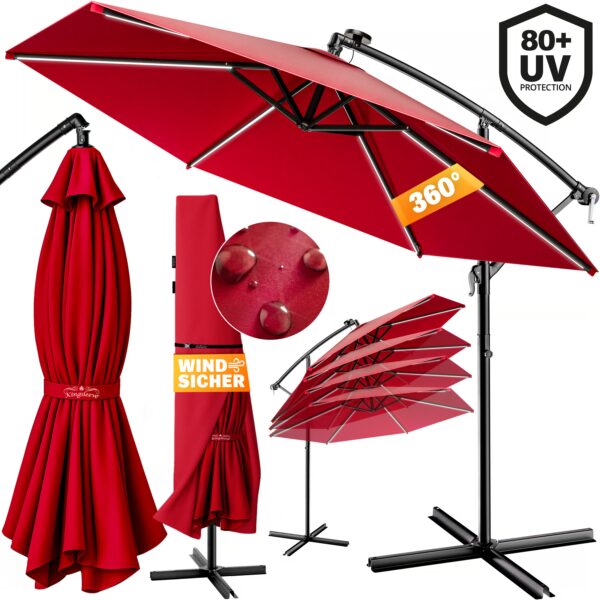 LED Solar Ampelschirm Mali Rot Ø350cm UV-Schutz 80+ Hülle – Bild 2