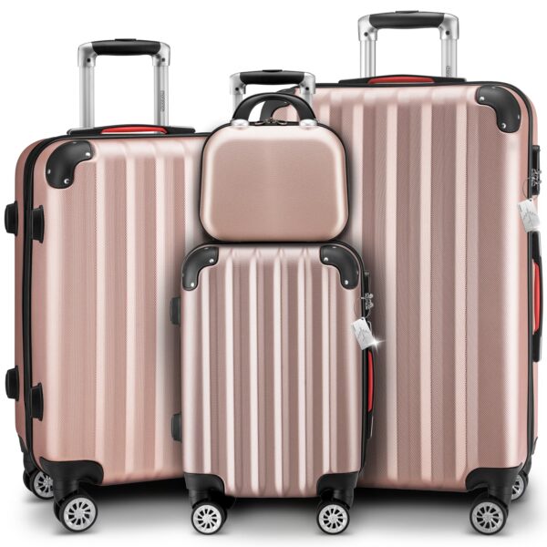 Hartschalenkoffer Set 4-tlg mit Zubehör Rollen 360º Rosé ABS