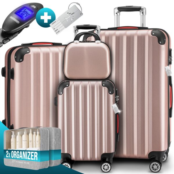 Hartschalenkoffer Set 4-tlg mit Zubehör Rollen 360º Rosé ABS – Bild 2