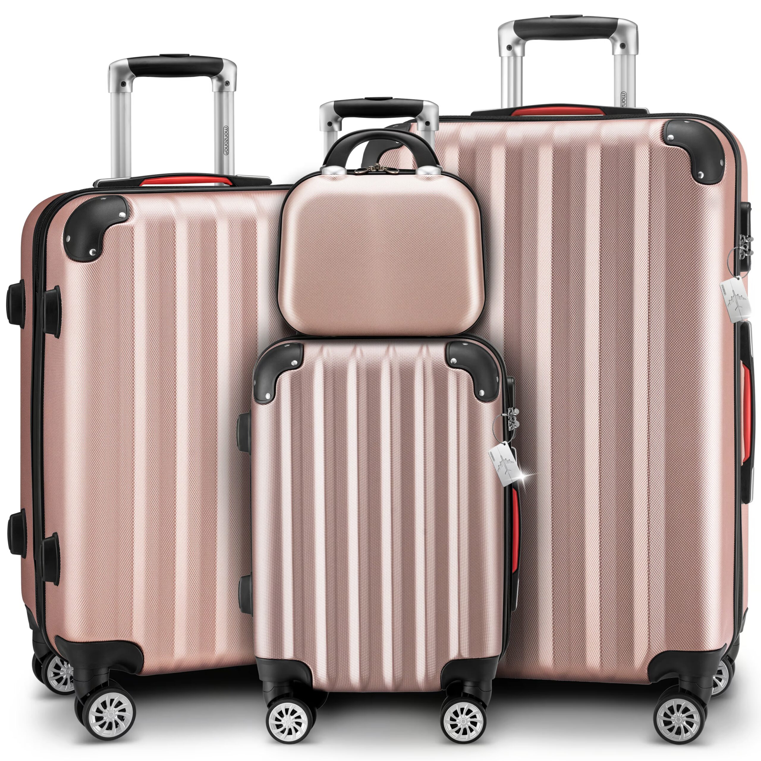 Hartschalenkoffer Set 4-tlg mit Zubehör Rollen 360º Rosé ABS