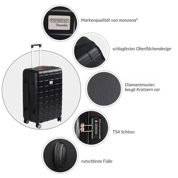 Hartschalenkoffer XL Rollen 360º Reisekoffer 105L Schwarz ABS – Bild 2