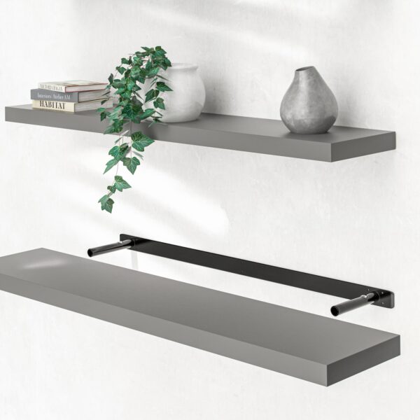 Wandregal Schweberegal 110cm Grau + Halterung – Bild 2
