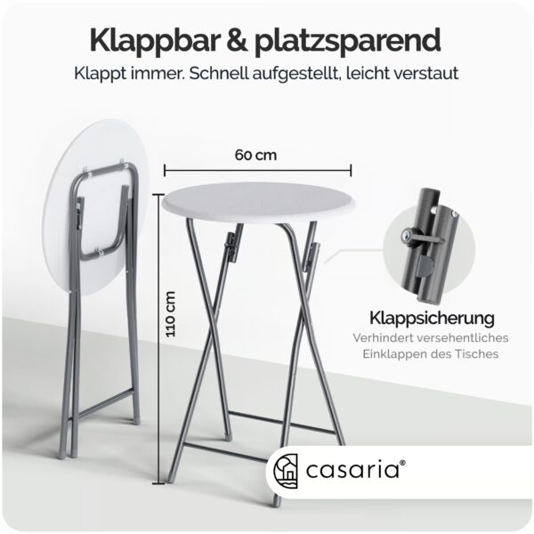 Stehtisch Ø60cm klappbar Holzdekor Weiß – Bild 2
