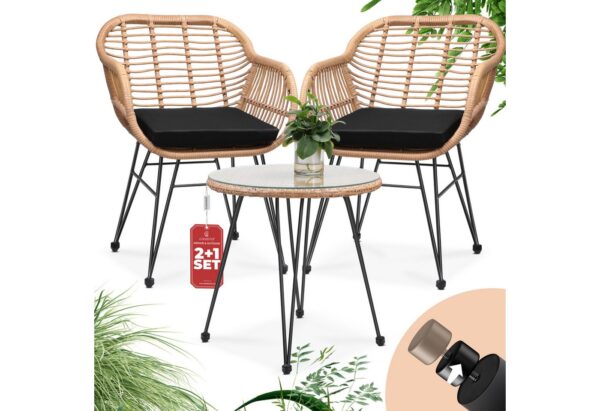 Polyrattan Garten-Sitzgruppe Bali 3-tlg Natur/Schwarz