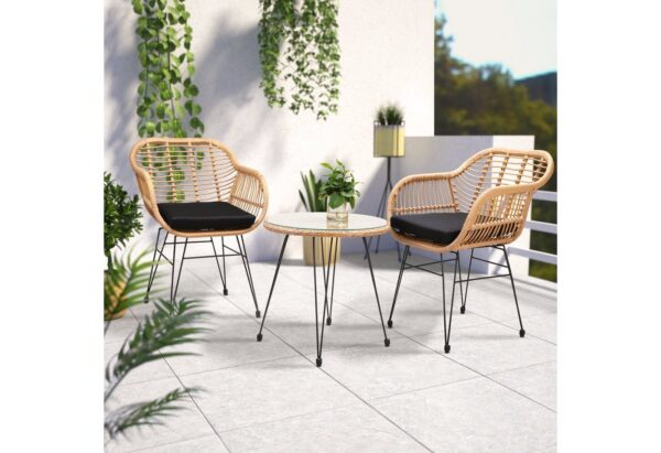 Polyrattan Garten-Sitzgruppe Bali 3-tlg Natur/Schwarz – Bild 2