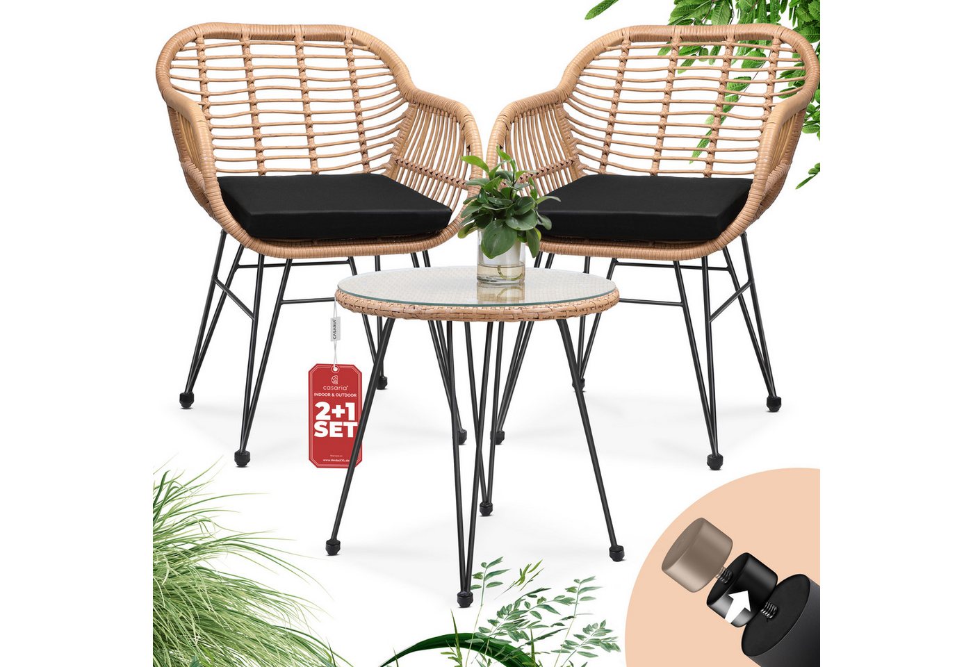 Polyrattan Garten-Sitzgruppe Bali 3-tlg Natur/Schwarz