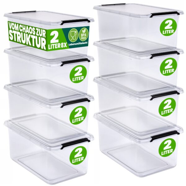 Aufbewahrungsbox 8er-Set 20x15x12cm 2L transparent stapelbar BPA-frei Aufbewahrungsbox 8er-Set 20x15x12cm 2L transparent stapelbar BPA-frei