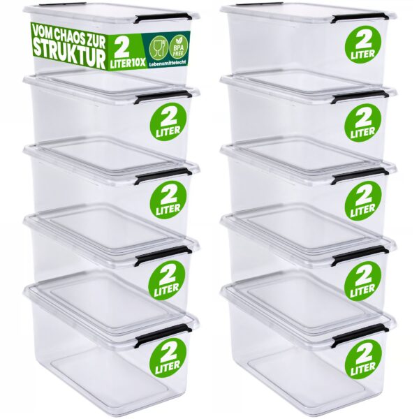 Aufbewahrungsbox 10er-Set 20x15x12cm 2L transparent stapelbar BPA-frei