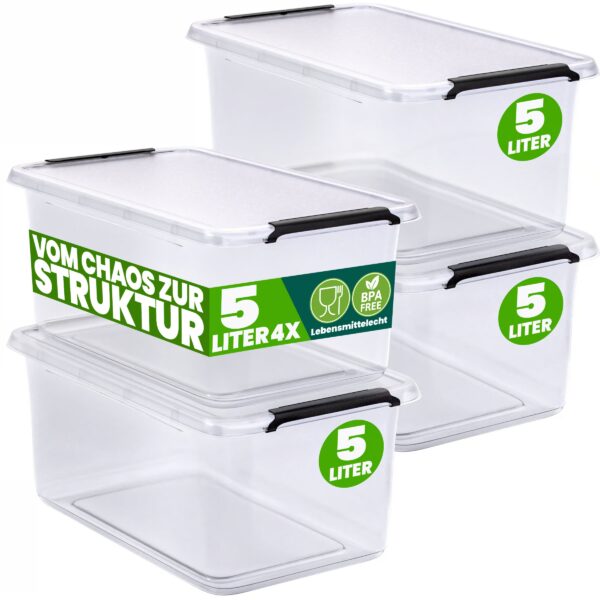 Aufbewahrungsbox 4er-Set 30x20x12cm 5L transparent stapelbar BPA-frei Aufbewahrungsbox 4er-Set 30x20x12cm 5L transparent stapelbar BPA-frei