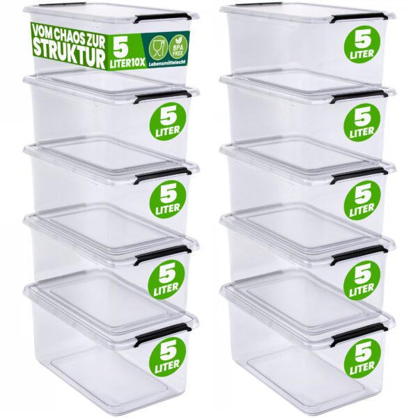 Aufbewahrungsbox 10er-Set 30x20x12cm 5L transparent stapelbar BPA-frei Aufbewahrungsbox 10er-Set 30x20x12cm 5L transparent stapelbar BPA-frei