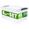 Aufbewahrungsbox 6er-Set 58x39x26cm 40L transparent stapelbar BPA-frei