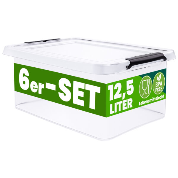 Aufbewahrungsbox 6er-Set 39x29x17cm 12,5L transparent stapelbar BPA-frei Aufbewahrungsbox 6er-Set 39x29x17cm 12,5L transparent stapelbar BPA-frei
