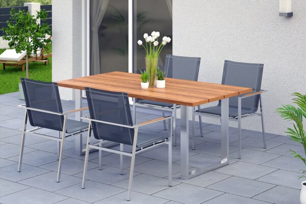 Garten-Sitzgruppe Monza 5-tlg Teakholz Edelstahl – Bild 2