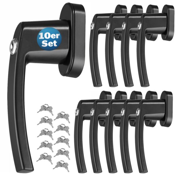 Fenstergriff 10er-Set Schwarz abschließbar