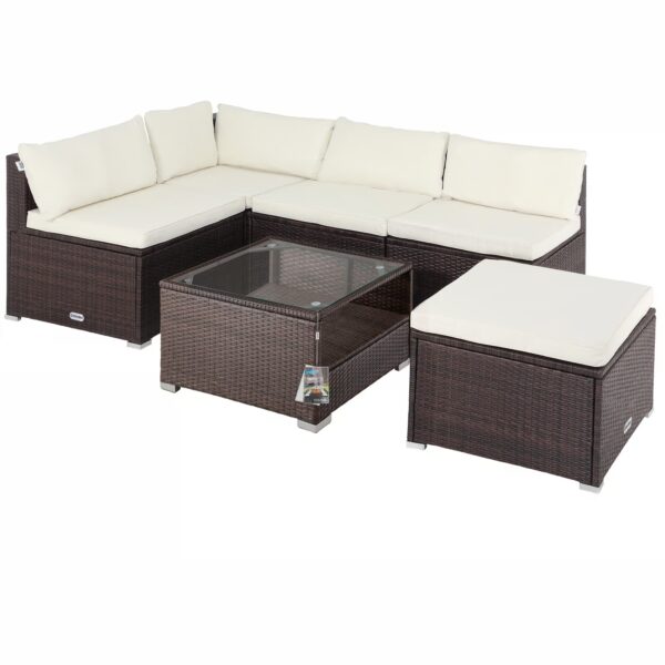 Polyrattan Ecklounge Braun/Creme dicke Rückenpolster Polyrattan Ecklounge Braun/Creme dicke Rückenpolster