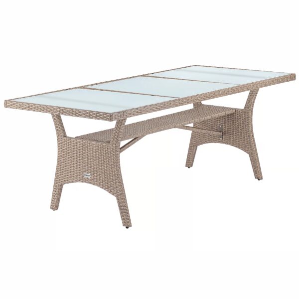 Polyrattan Gartentisch Takeo Creme 190x90x74cm Glas