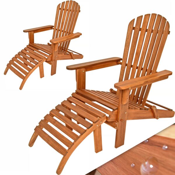 Liegestuhl Adirondack 2er-Set Akazienholz + Fußstützen – Bild 2