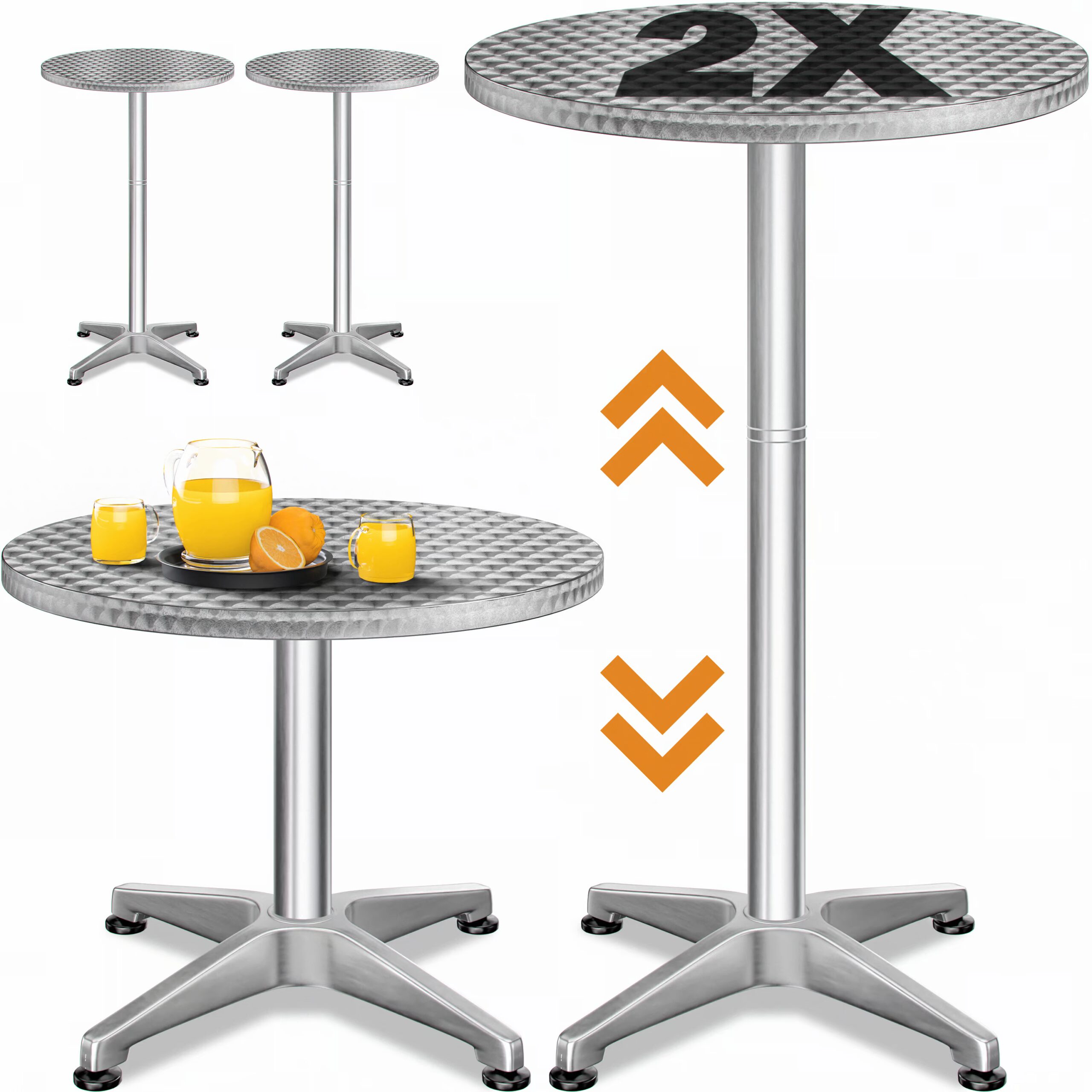 Stehtisch 2er-Set Silber Alu Ø60cm höhenverstellbar
