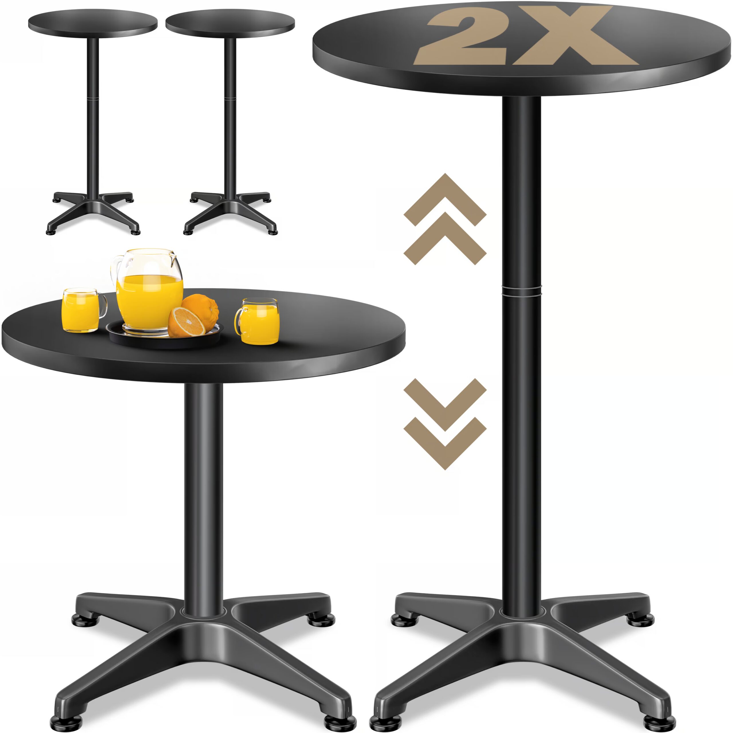 Stehtisch 2er-Set Ø60cm höhenverstellbar 70/115cm Alu Schwarz