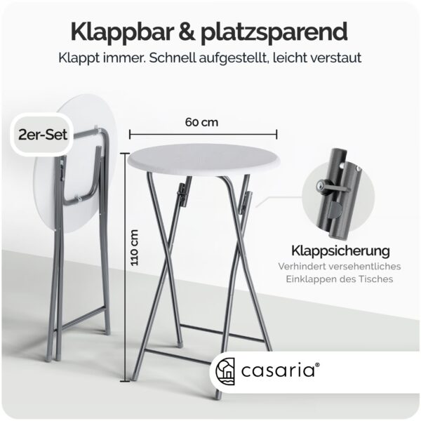 Stehtisch 2er-Set Ø60cm klappbar Holzdekor Weiß – Bild 2 Stehtisch 2er-Set Ø60cm klappbar Holzdekor Weiß – Bild 2