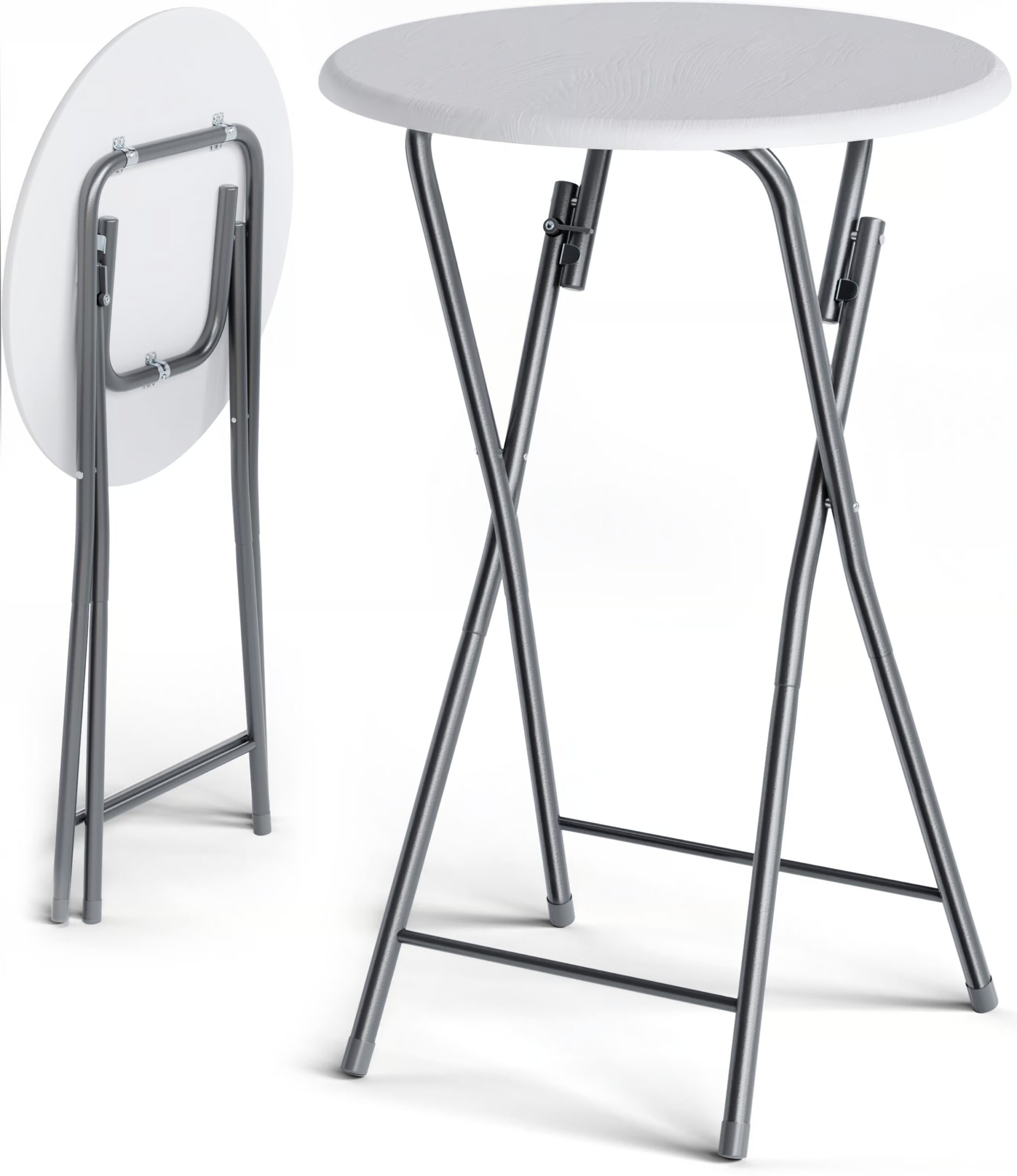 Stehtisch 2er-Set Ø60cm klappbar Holzdekor Weiß