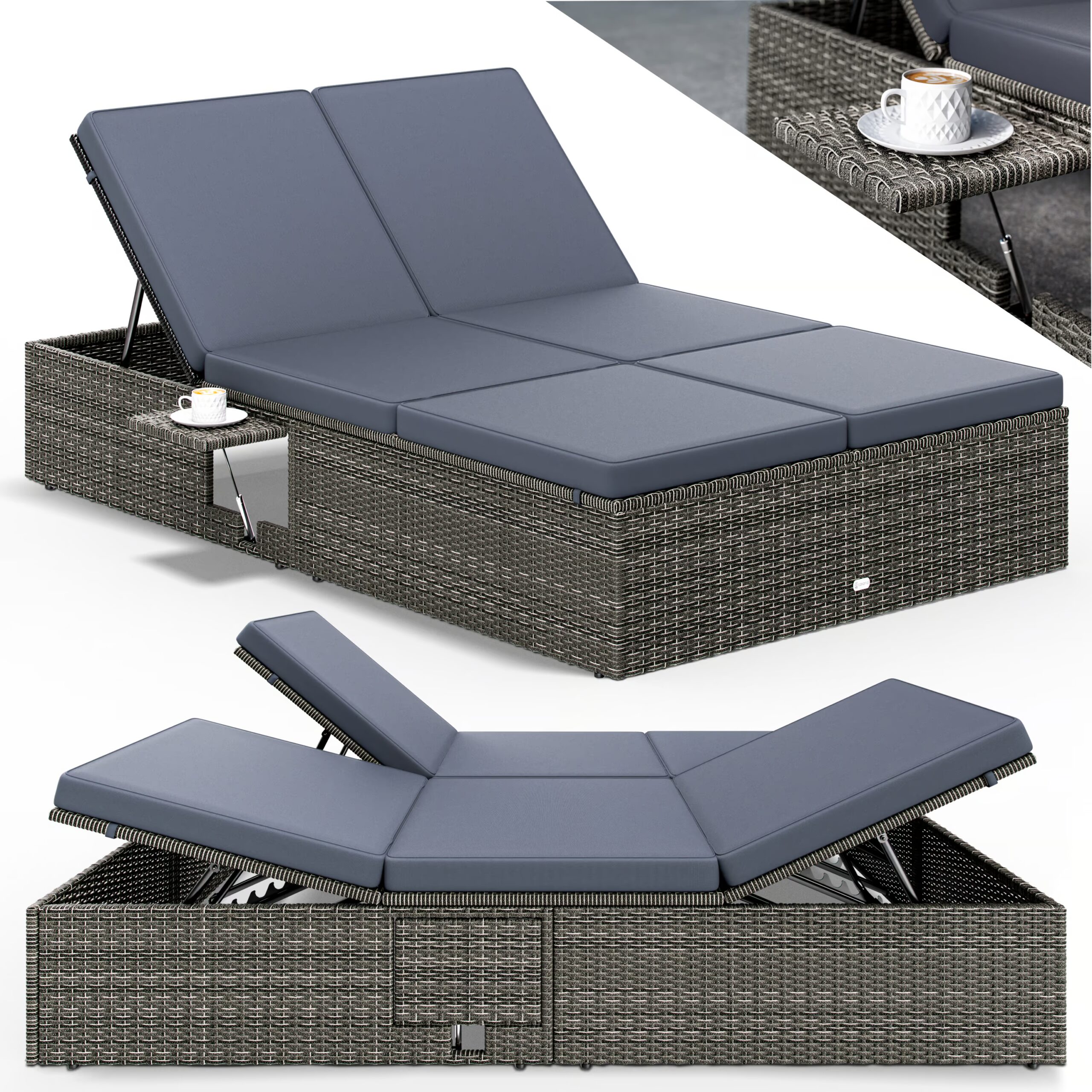 Polyrattan Gartenliege Grau/Anthrazit 200x115x33cm