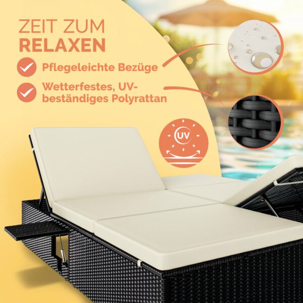 Polyrattan Sonnenliege Schwarz/Creme 200x160x33cm – Bild 2