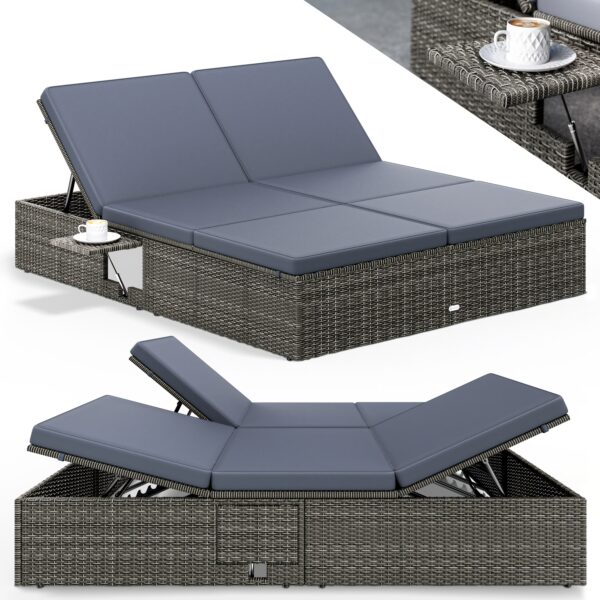 Polyrattan Sonnenliege Grau/Anthrazit 200x160x33cm