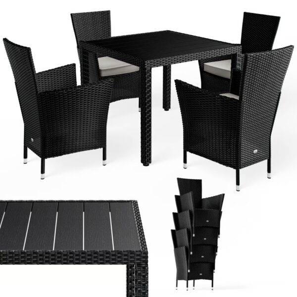 Polyrattan Garten-Sitzgruppe Riga 5-tlg Schwarz – Bild 2