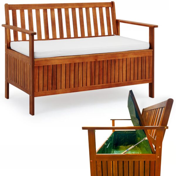 Gartenbank Akazienholz 120x65x85cm Stauraum – Bild 2