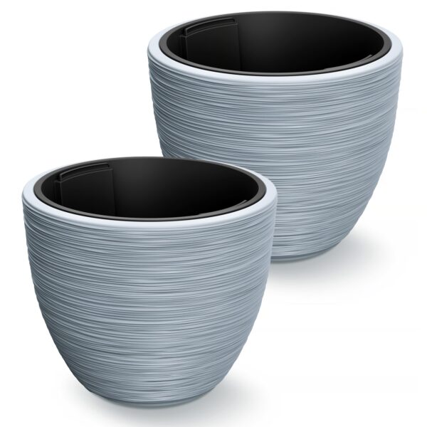 Blumentopf Rillen 2er-Set Grau Kunststoff 40x32cm Blumentopf Rillen 2er-Set Grau Kunststoff 40x32cm