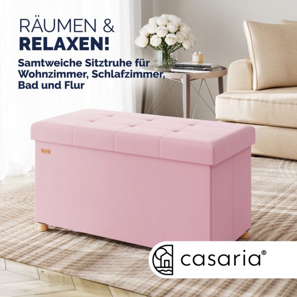 Sitzbank Rosa Samt 76x38x42cm mit Stauraum faltbar – Bild 2