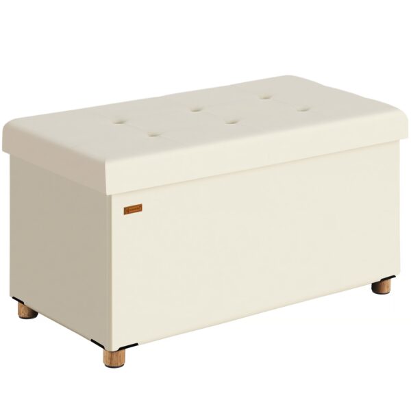 Sitzbank Beige Samt 76x38x42cm mit Stauraum faltbar