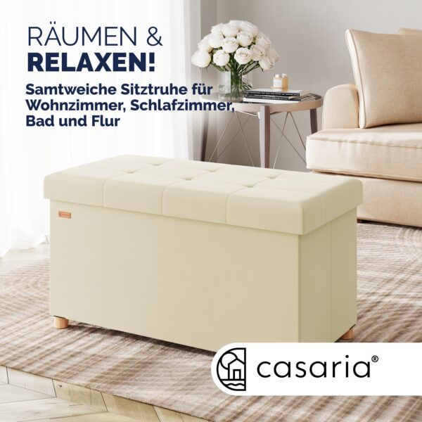 Sitzbank Beige Samt 76x38x42cm mit Stauraum faltbar – Bild 2
