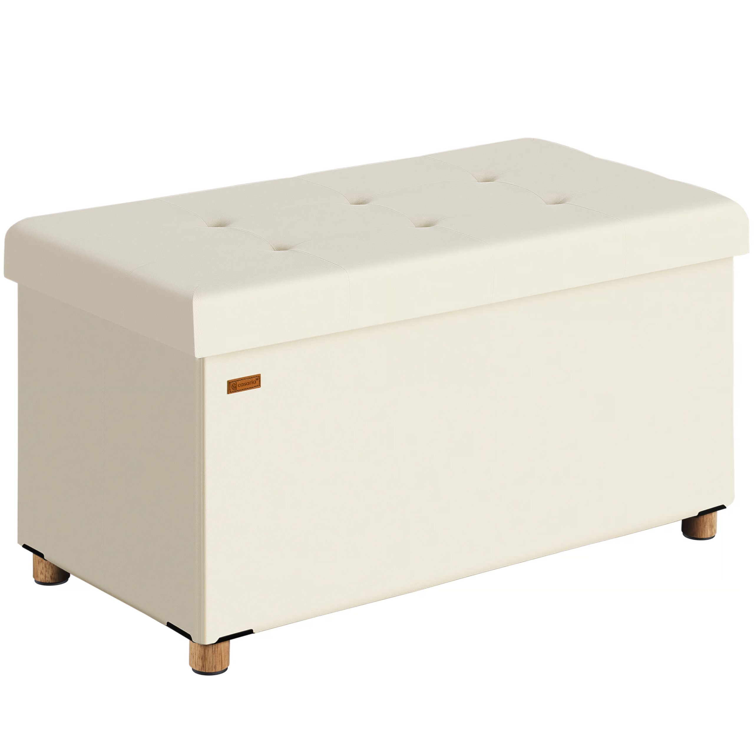 Sitzbank Beige Samt 76x38x42cm mit Stauraum faltbar
