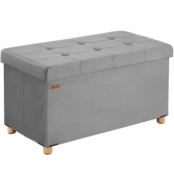 Sitzbank Grau Samt 76x38x42cm mit Stauraum faltbar Sitzbank Grau Samt 76x38x42cm mit Stauraum faltbar