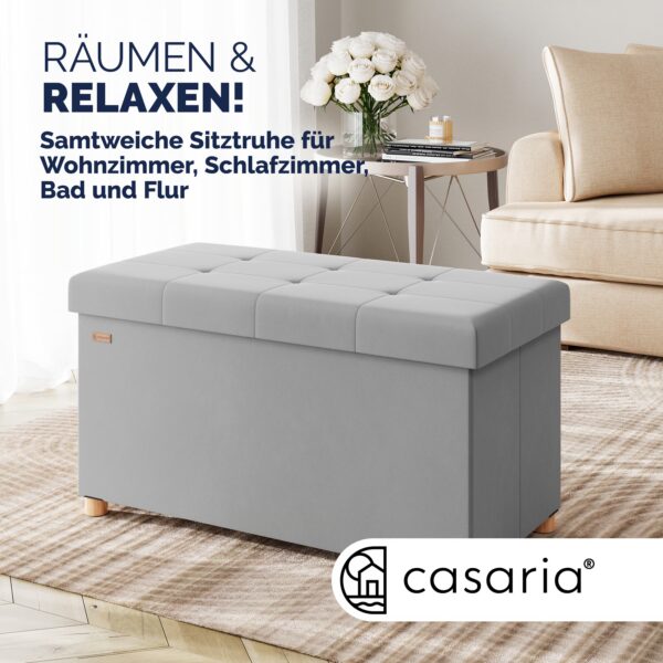 Sitzbank Grau Samt 76x38x42cm mit Stauraum faltbar – Bild 2 Sitzbank Grau Samt 76x38x42cm mit Stauraum faltbar – Bild 2