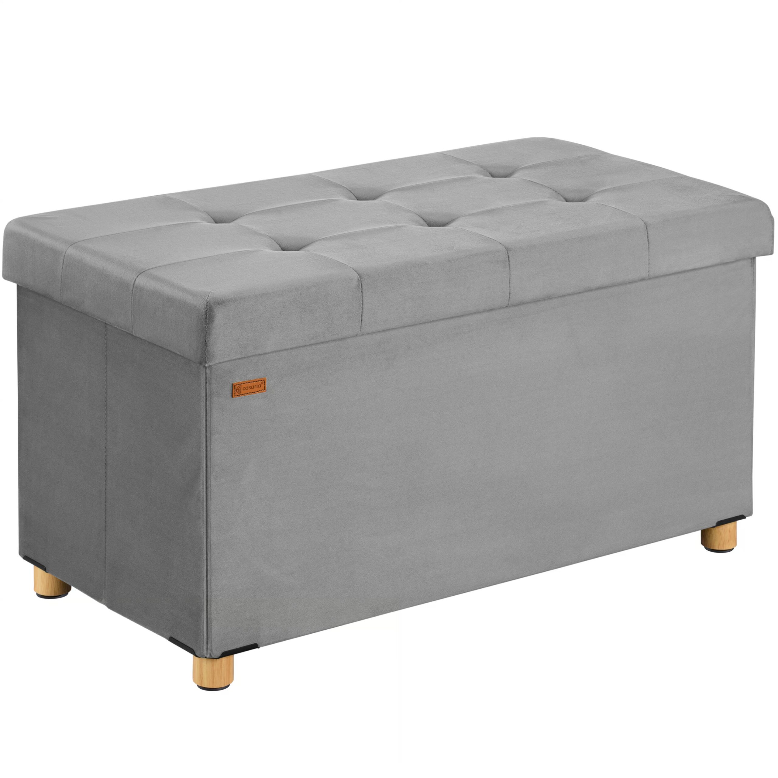 Sitzbank Grau Samt 76x38x42cm mit Stauraum faltbar