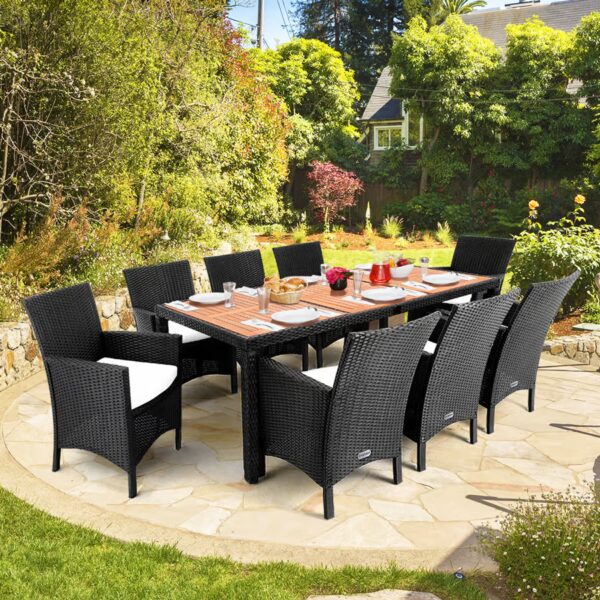 Polyrattan Garten-Sitzgruppe Rom 9-tlg Schwarz Akazienholz – Bild 2 Polyrattan Garten-Sitzgruppe Rom 9-tlg Schwarz Akazienholz – Bild 2