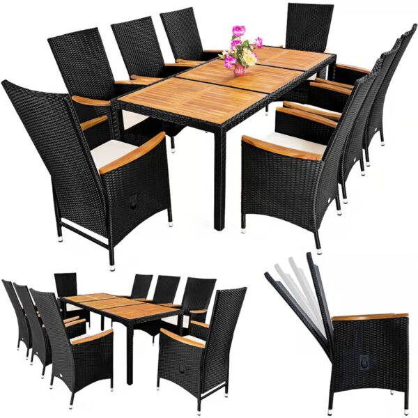 Polyrattan Garten-Sitzgruppe 9-tlg Schwarz