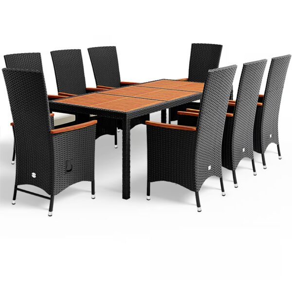 Polyrattan Garten-Sitzgruppe Rio 9-tlg Schwarz verstellbar