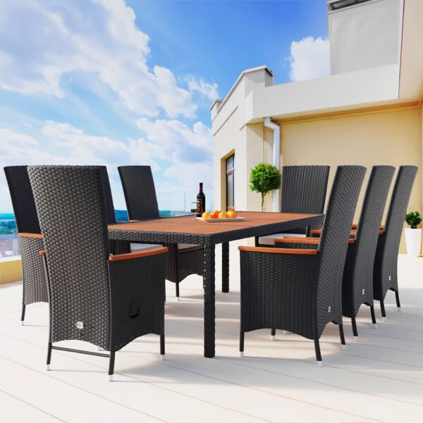 Polyrattan Garten-Sitzgruppe Rio 9-tlg Schwarz verstellbar – Bild 2