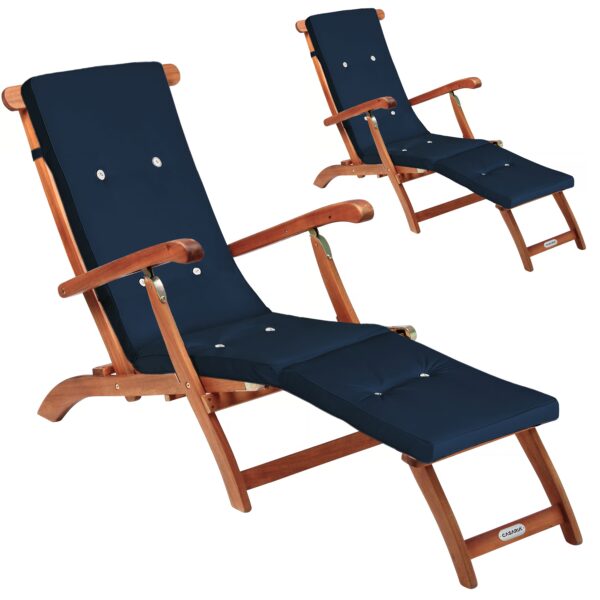 Gartenliege Queen Mary® 2er-Set Akazie FSC®-zertifiziert inkl Auflage Blau