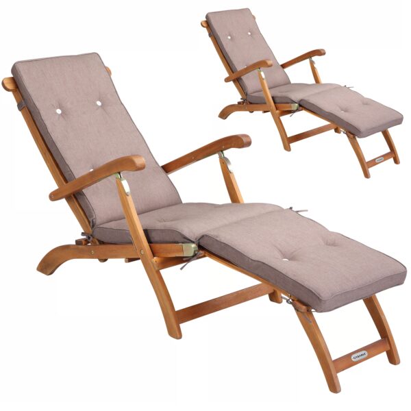 Gartenliege Queen Mary® 2er-Set Akazie FSC®-zertifiziert inkl Auflage Creme meliert