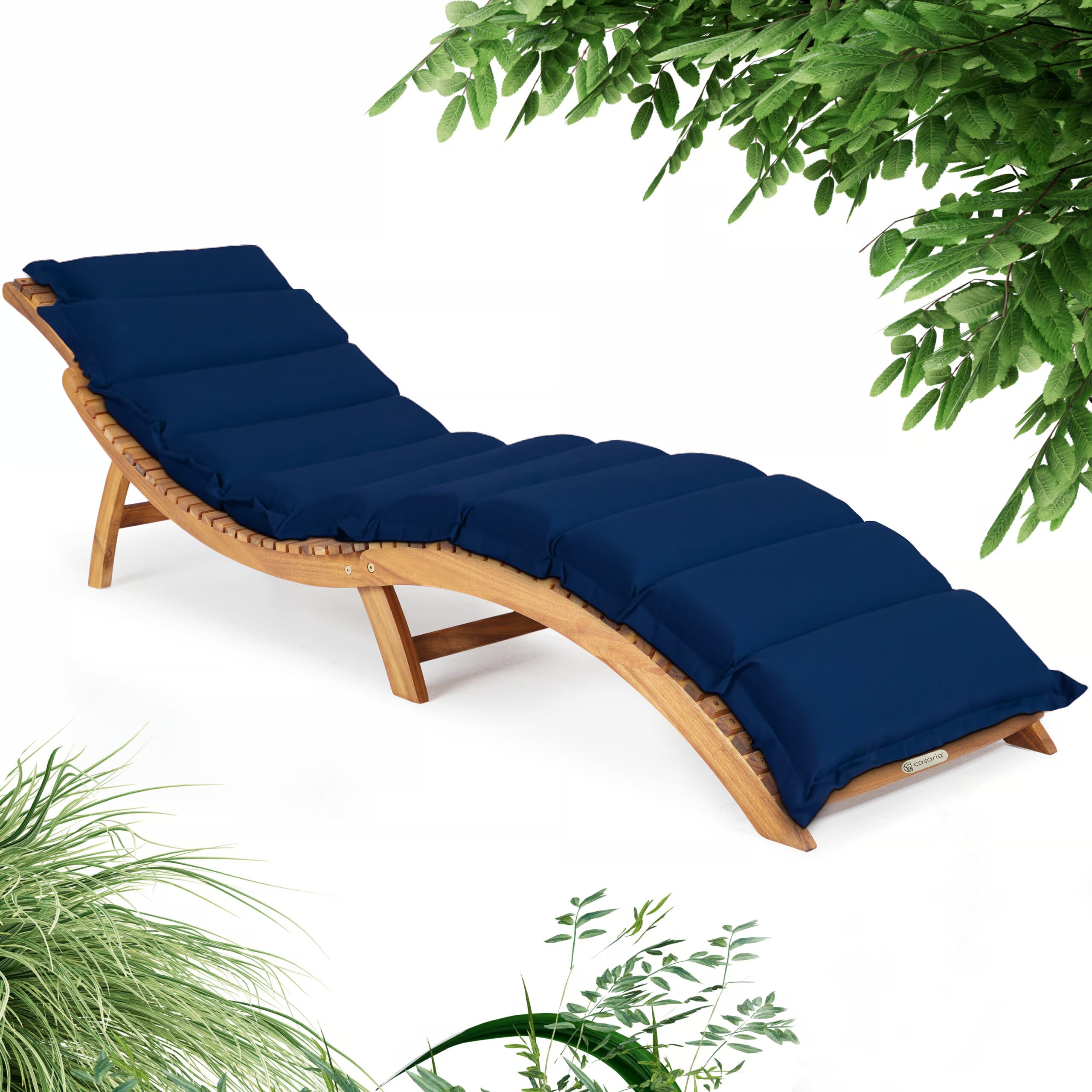 Faltbare Gartenliege Akazie FSC®-zertifiziert inkl Auflage Blau