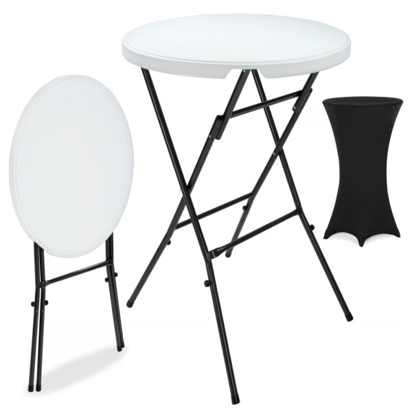Stehtisch Weiß mit Husse Schwarz Ø72cm klappbar 110cm Höhe