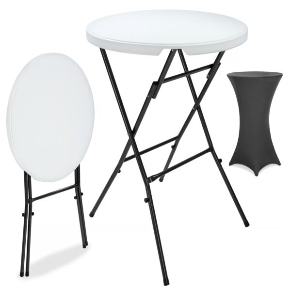 Stehtisch Weiß mit Husse Anthrazit Ø72cm klappbar 110cm Höhe